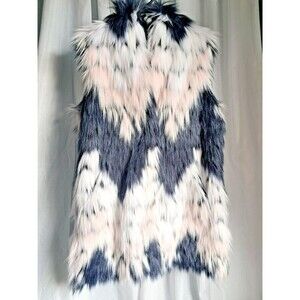 Love Token Winnie Faux Fur White Navy Pink Oversized Long Vest Small